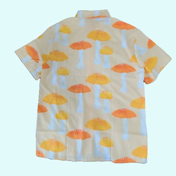 New Orange and Yellow Mushroom Print Button Front Short Sleeved Shirt - Picture 5 of 5
